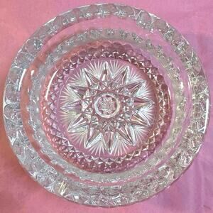 Vintage Lead Crystal Cigar Ashtray Beautiful cut glass Starburst pattern Heavy